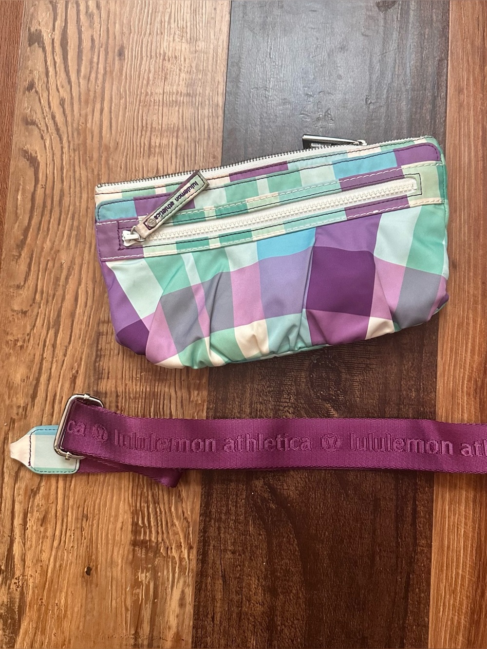 RARE VINTAGE Lululemon athletica Purple & Mint Plaid Crossbody Belt Bag